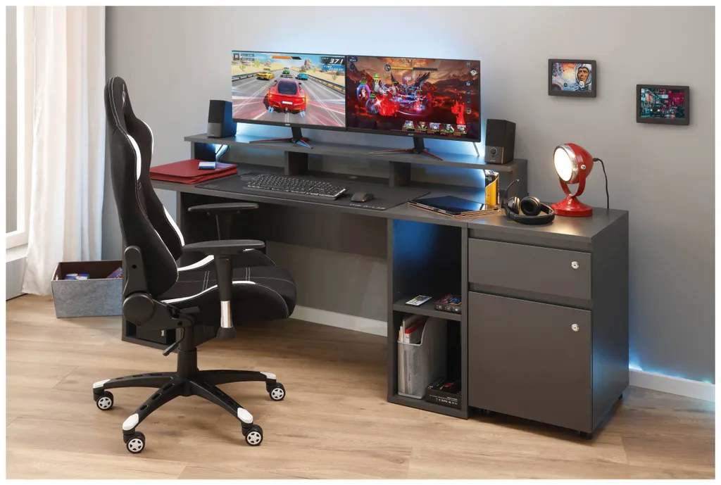 Bureau gaming MatchPoint gris pour organiser son setup PC - 13