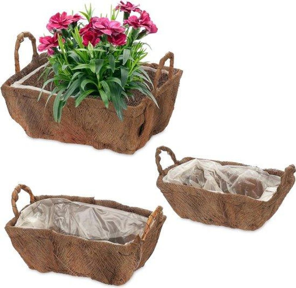 Keramische bloembak mit Griffen - 3 verschiedene Größen - für Balkon, Garten und Fensterbank - Blumenvase mit Folie - Naturstein