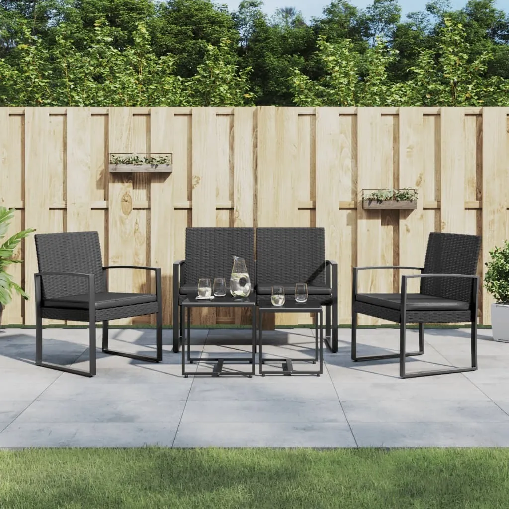 Ensemble détente de jardin 5 pièces noir en rotin PP idéal pour l'extérieur