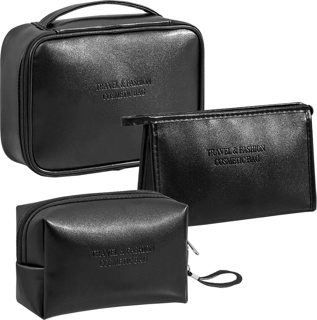 Trousse de toilette noire lot de 3 pochettes imperméables pour cosmétique