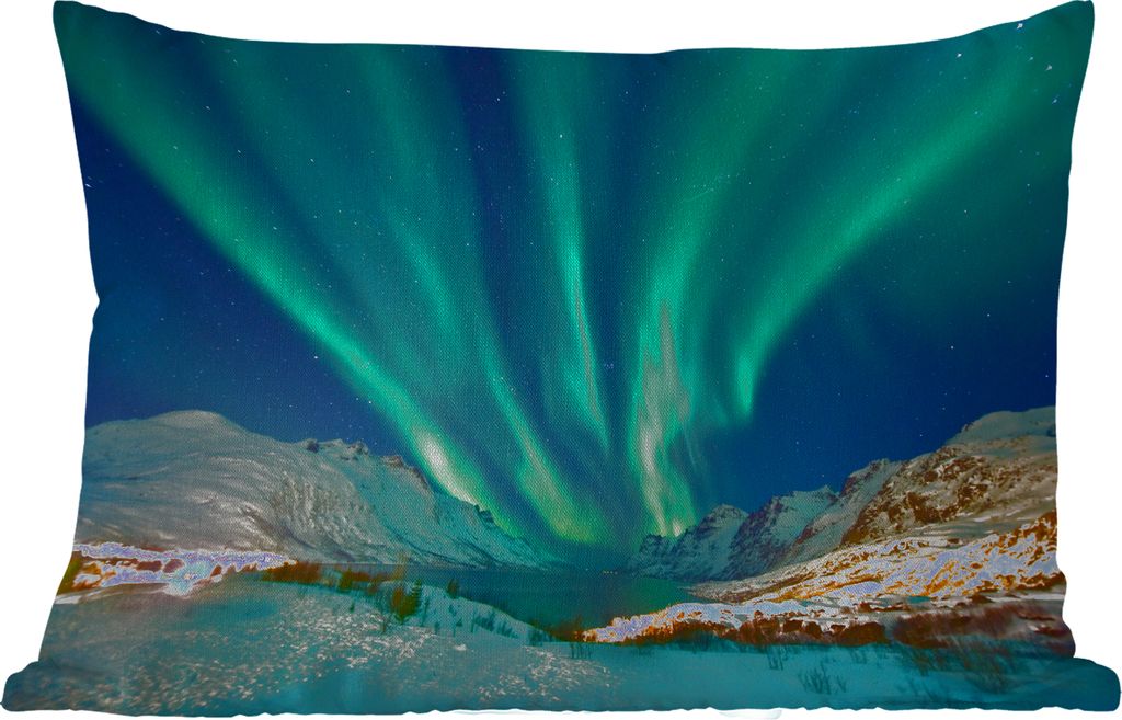 MuchoWow Outdoor Kissen - Nordlichter - Norwegen - Winter - 60x40 cm - Wetterfest - Lounge Kissen - Zierkissen - Kissen für Innenräume