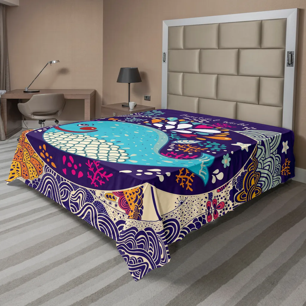 ABAKUHAUS Drap Plat Animaux Marins 244 x 205 cm, Motif Baleine Lilas