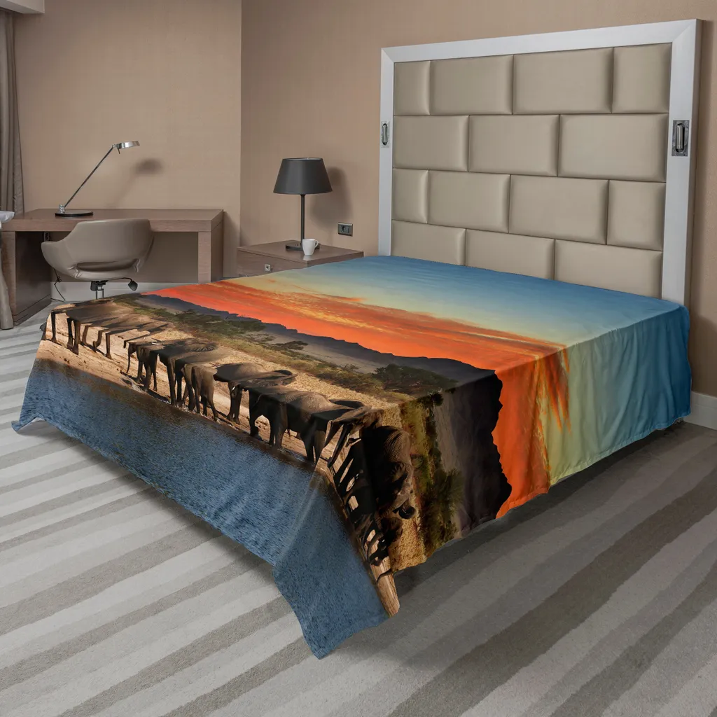Drap de lit Safari pour chambre parentale, décor éléphants 275x260 cm