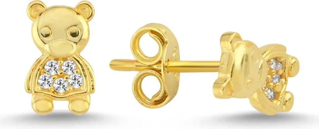 Puces d'oreilles mini ours en argent doré et zircone pour femme chic