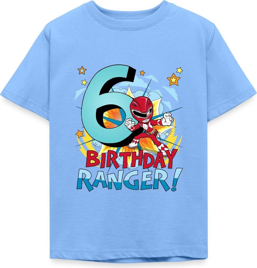Spreadshirt Power Rangers Geburtstag 6. Jahre Kinder T-Shirt, 110/116 (5-6 Jahre), Himmelblau