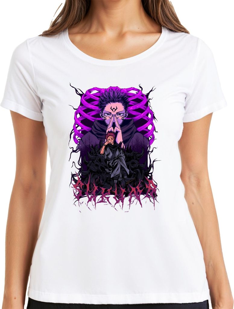 Sukuna Itadori Jujutsu Kaisen Anime Fluchkönig Otaku Geschenk Damen T-Shirt, Weiß, M