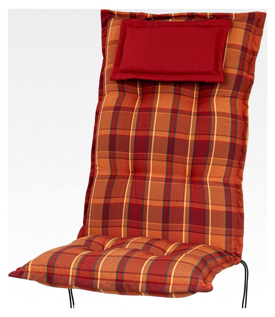 Kettler Polen KETTtex Auflage Hochlehner Rom orange-rot kariert 123x50x9 cm Sitzpolster