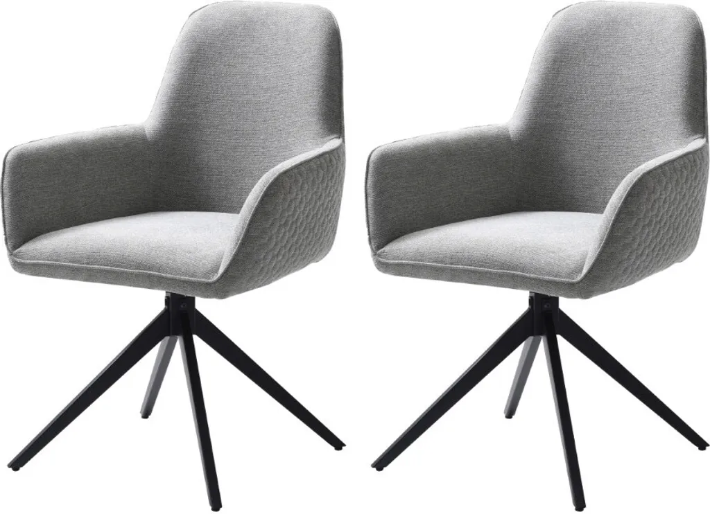 Chaise pivotante 180° rembourrée MATENA en tissu gris lot de 2