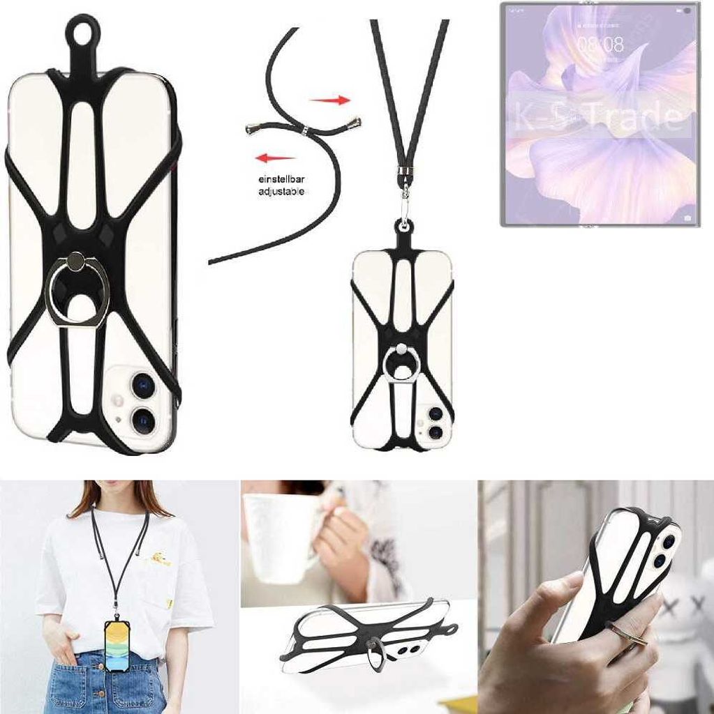 K-S-Trade 3in1 Handykette Handyband Handykordel Halsband Smartphone-Ring Handy-Ring kompatibel mit Huawei Mate Xs 2 Fingerhalterung Handyring