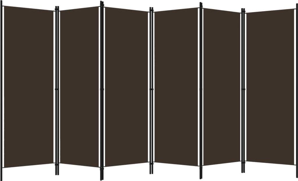A brown, six-panel room divider is shown against a white background.