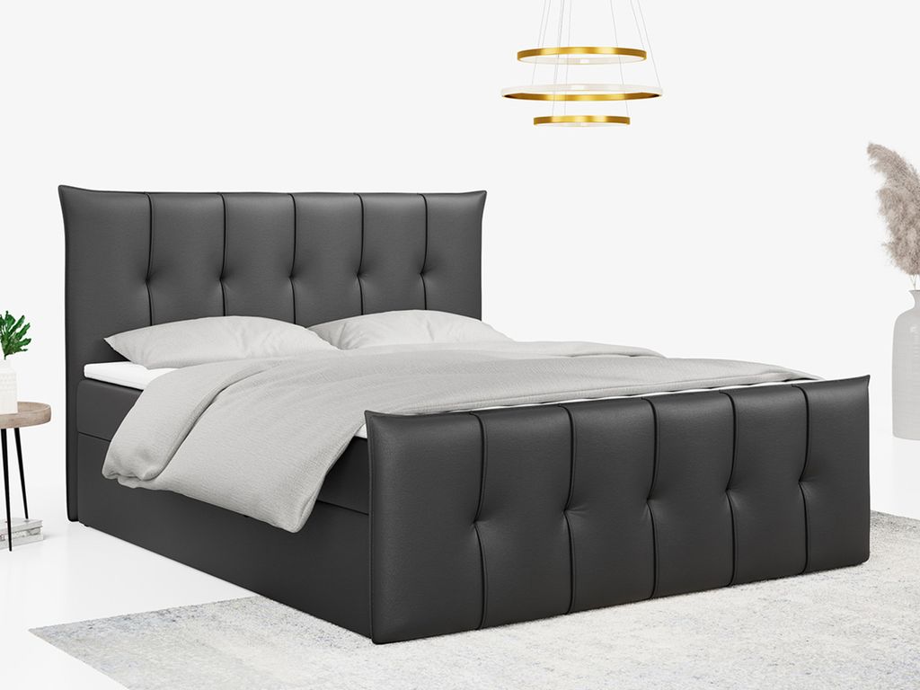 Boxspringbett, mit Fußteil, 2 Bettkästen - PREMIUM-11 - 180x200cm - Dunkelgrau - H3