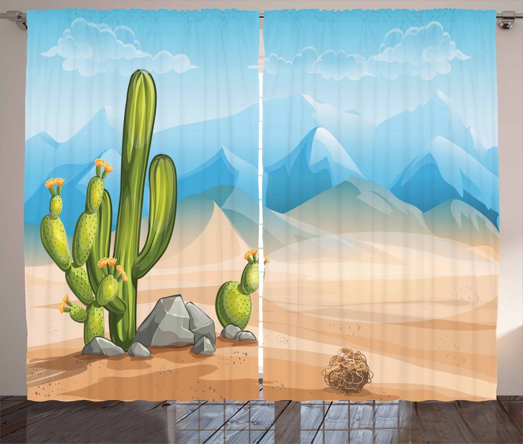ABAKUHAUS Western Rustikaler Gardine, Einsamer Kaktus in der Wüste, Schlafzimmer Kräuselband Vorhang mit Schlaufen und Haken, 280 x 225 cm, Mehrf...