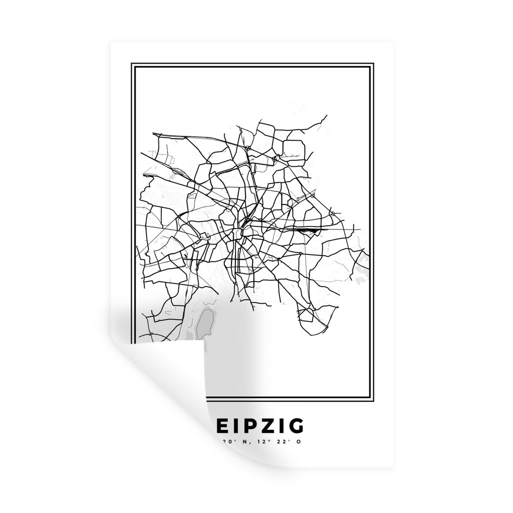 MuchoWow Wandtattoo Wandsticker Wandaufkleber Schwarz und weiß - Deutschland - Karte - Stadtplan - Leipzig 20x30 cm Selbstklebend und Reposition...