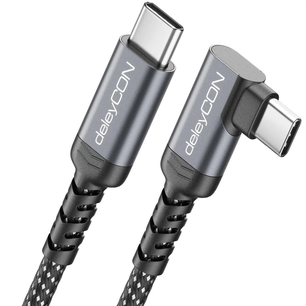 deleyCON 1,5m USB-C Kabel 90° 60W USB-C auf USB-C gewinkelt Produktbild 