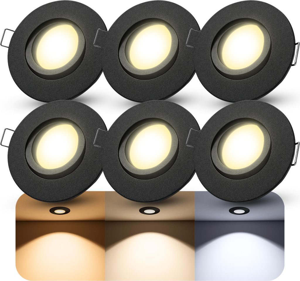 SSC-LUXon 6x ORVIA Einbaustrahler Schwenkbar IP65 - inkl. LumiFLEX dimmbar 6W Birne 3 Lichtfarben warm neutral kalt - Deckenspot für Feuchträume