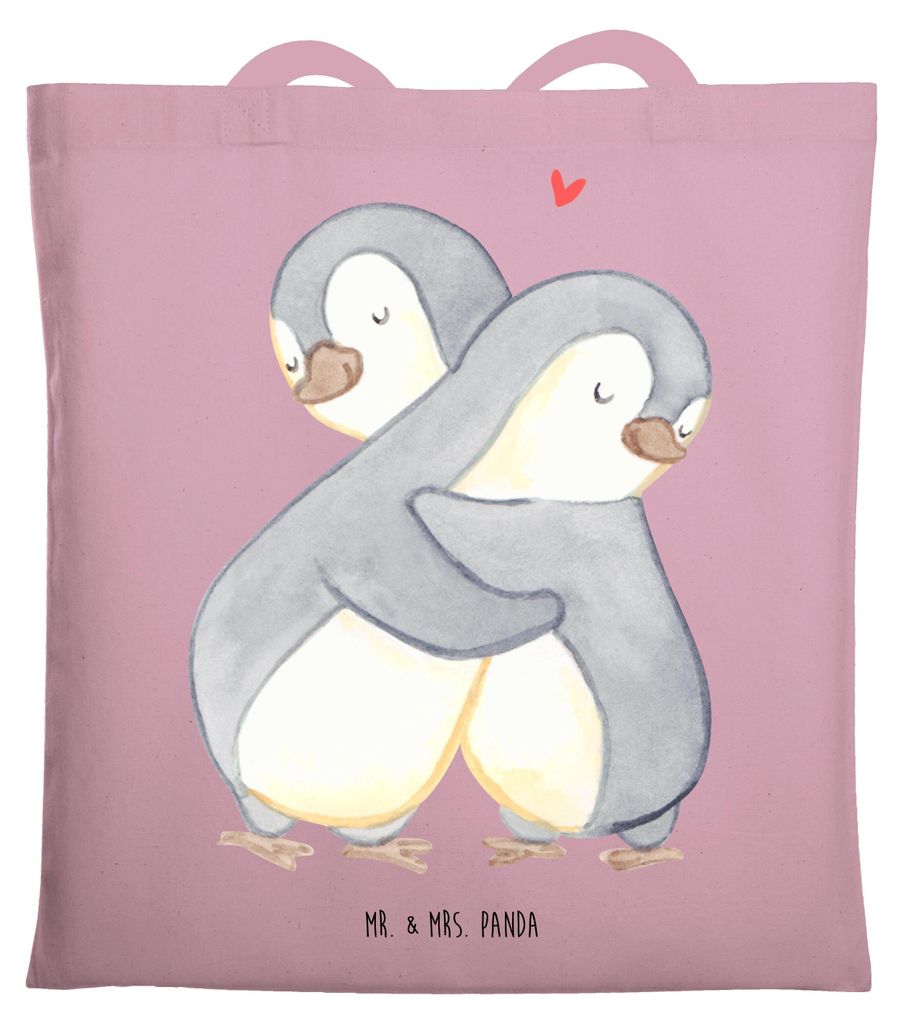 Mr. & Mrs. Panda totebag Pinguine Kuscheln - Rosa Pastell - Geschenk, für Freundin, Schultasche, Partner, Frauen, Uni Tasche, Hochzeitstag, Tote B...