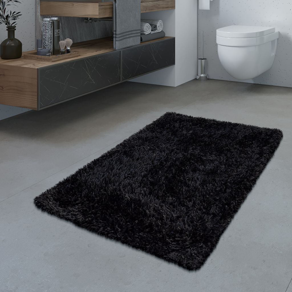 Moderne Badematte Badezimmer Teppich Shaggy Kuschelig Weich Einfarbig Schwarz 
