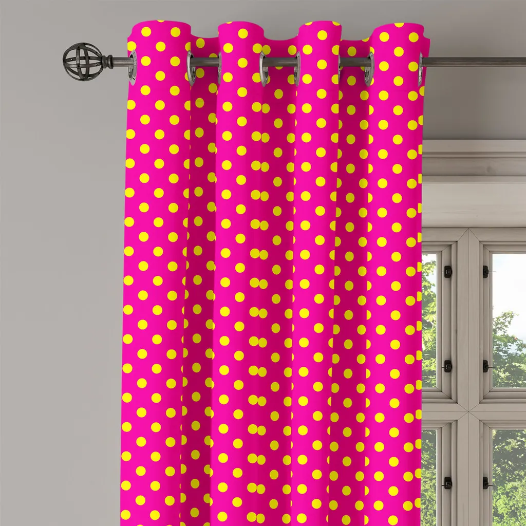Rideau rétro structuré design classique rose et jaune avec œillets