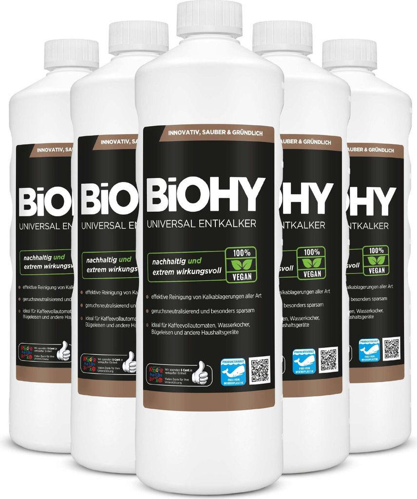 BiOHY Universal Entkalker, Entkalkungsmittel, Kalklöser, Kalkreiniger – 6er Pack (6 x 1 Liter Flasche)
