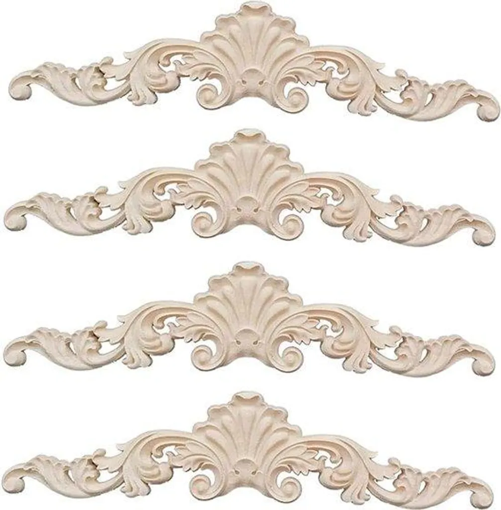 4 Appliques décoratives en bois sculpté pour meubles et murs - 12x12 cm