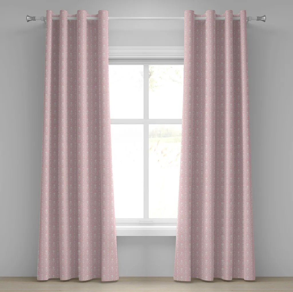 Rideau à œillets bicolore en tissu damassé lavable rose et blanc