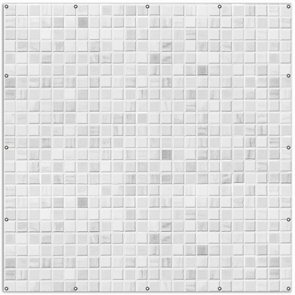 Wallario XXL Outdoor-Poster für Garten oder Balkon, Motiv Fliesen im Bad weiß-grau, in ca. 200 x 200 cm