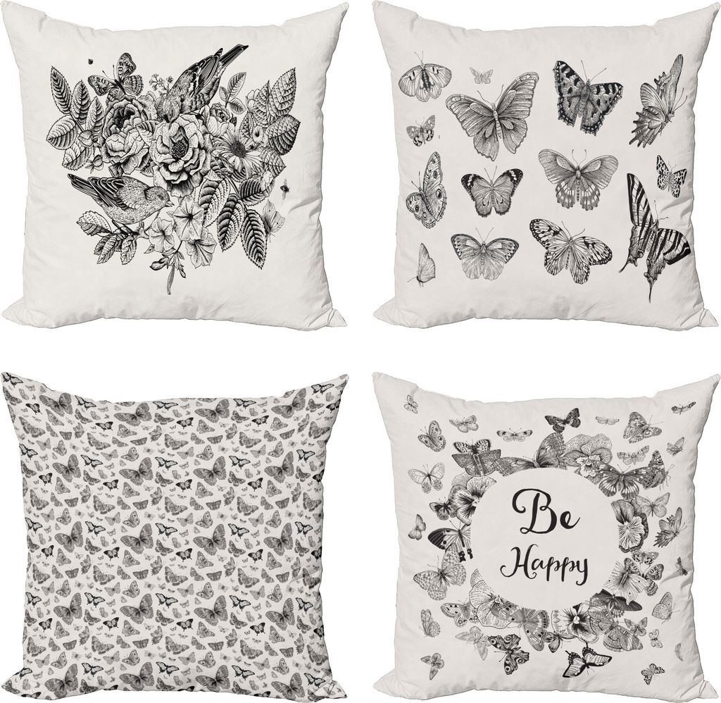 ABAKUHAUS Jahrgang Dekokissen Kissenbezug 4er Pack, Be Happy Schmetterling Blumen, Modern Accent Doppelseitiger Digitaldruck, 50 x 50 cm, Eischale ...