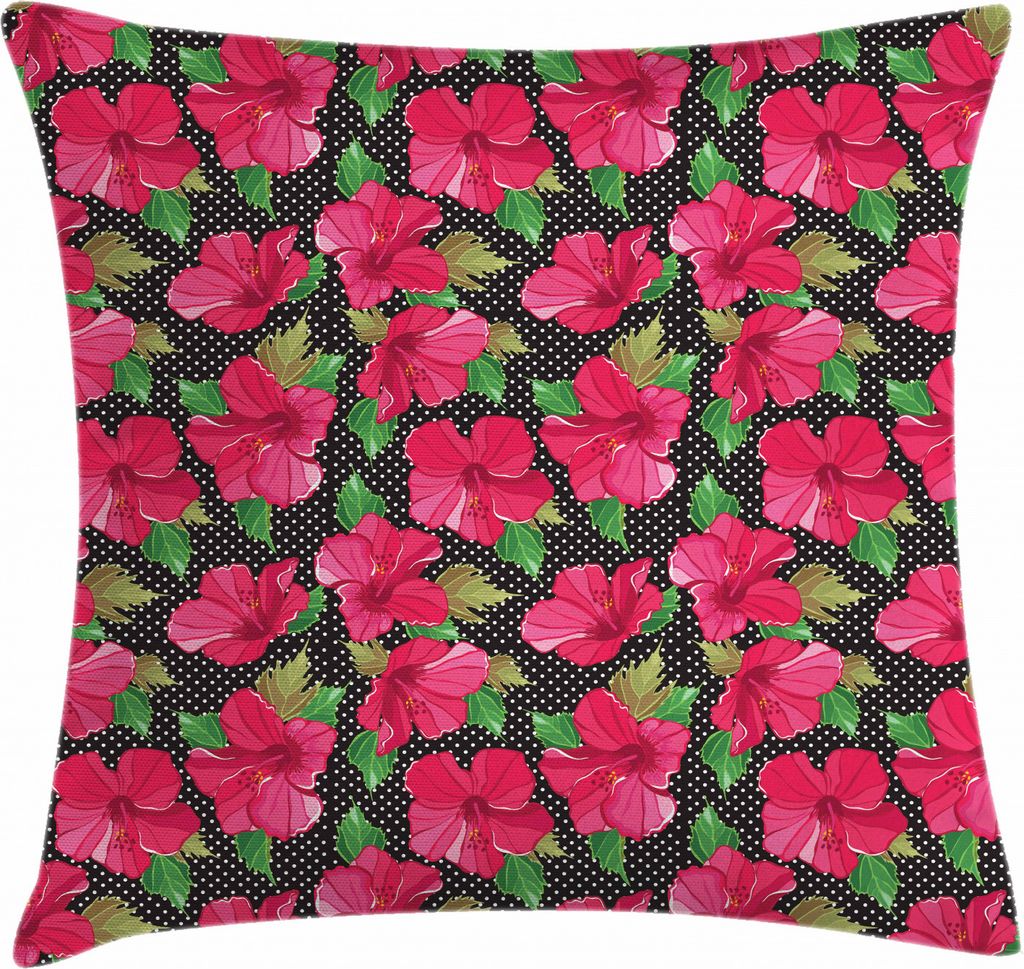 ABAKUHAUS Hawaii Kissenbezug, Tupfen Hibiscus, aus Farbfesten Waschbaren Stoff Beidseitiger Druck mit robusten Reißverschluß, 60 x 60 cm, Magenta...