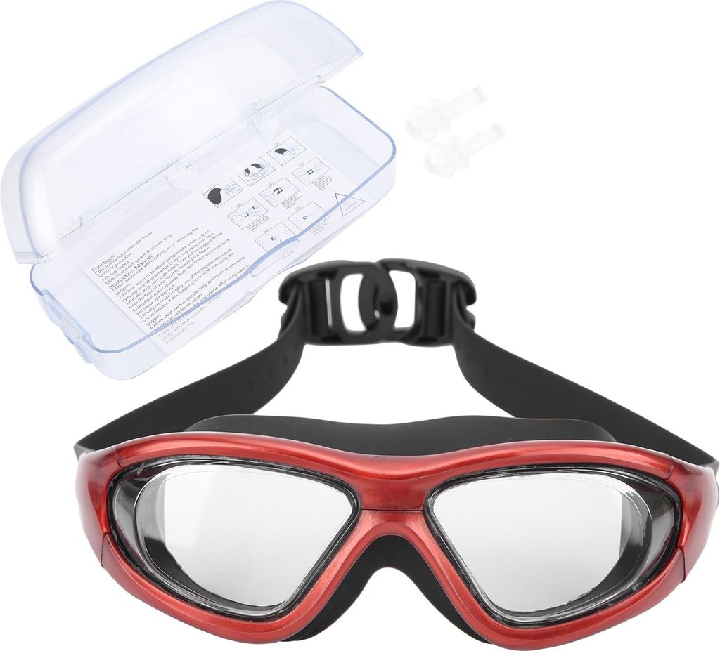 Schwimmbrille, Für Erwachsene, Rot, Beschlagfrei, UV-Schutz, Wasserdicht, Silikon