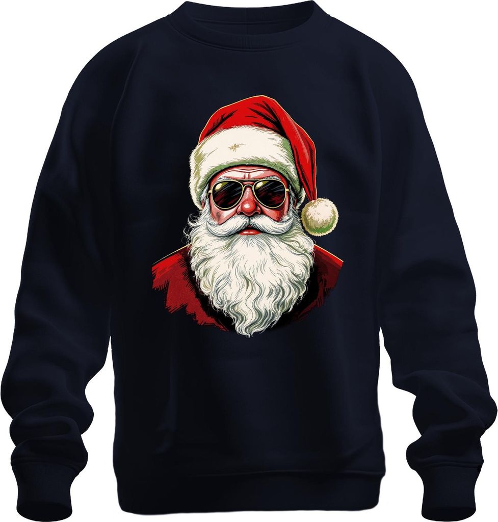 Weihnachtsmann Sonnenbrille Cool Hipster Retro Vintage Santa Mütz Uni Sweatshirt Pullover, Navy, S