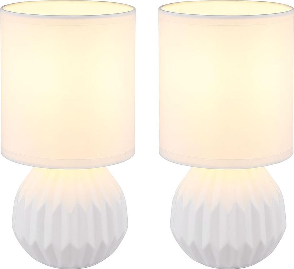 2er Set Tischleuchte, Keramik, Textil, weiß, H 23 cm