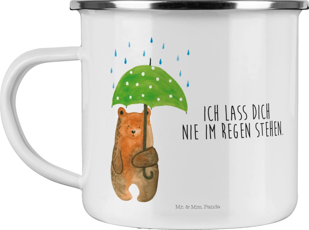Mr. & Mrs. Panda Reisebecher Bär Regenschirm - Weiß - Geschenk, Freunde, Emaille Tasse, Teetasse, Haferl, Liebeskummer, Liebe, Becher, Teddy, Fam...