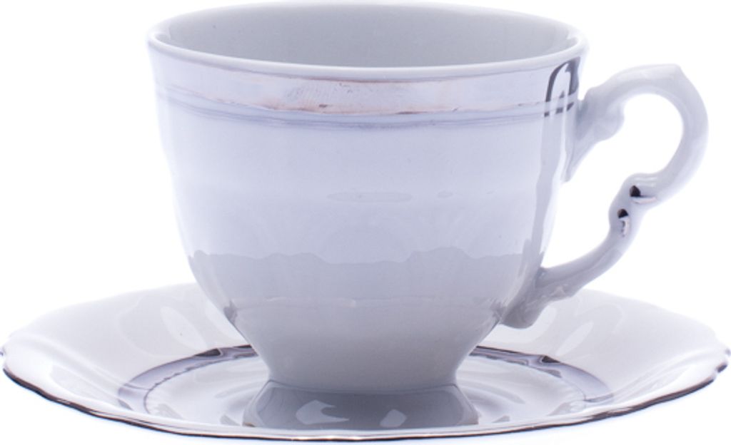 Sonata, hohe Tasse mit Untertasse, 0,09 l, platin gestreift, Leander