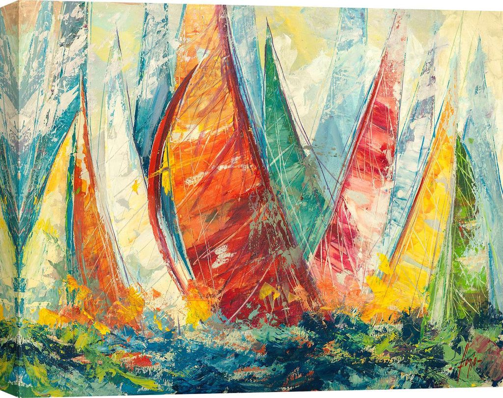 Kunstdruck auf Leinwand mit Segelbooten - Luigi Florio, Auf hoher See - 100x70 cm