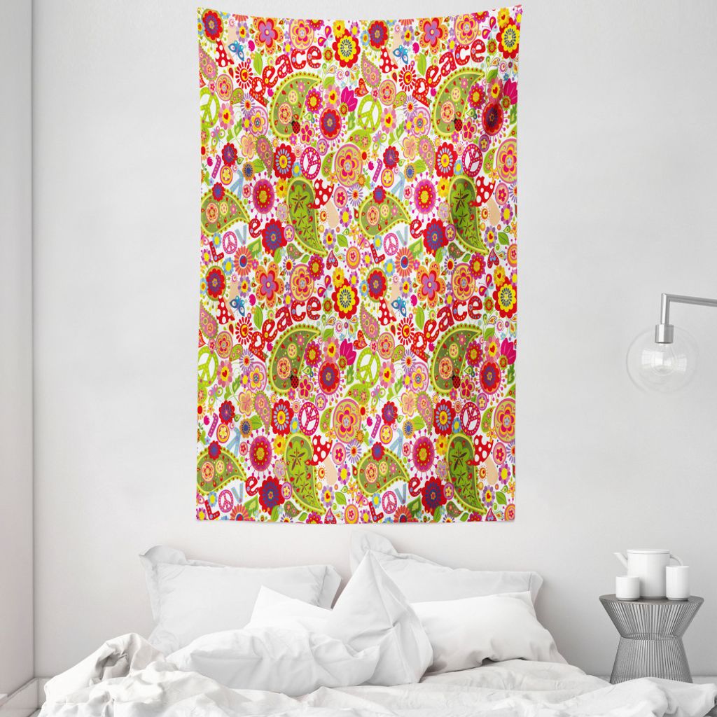 ABAKUHAUS Hippie Wandteppich und Tagesdecke, Pilze Poppies aus Weiches Mikrofaser Stoff Waschbar ohne Verblassen Digitaldruck, 140 x 230 cm, Mehrfa...
