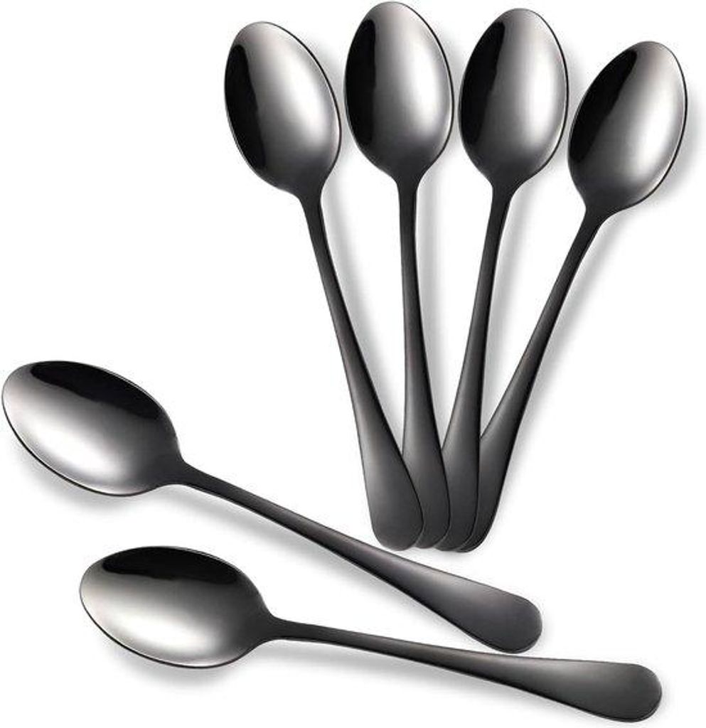 Kleine Dessertlepel-Set aus Stahl, für Kaffee und Tee, 10 cm, schwarz, für die Geschirrspülmaschine geeignet