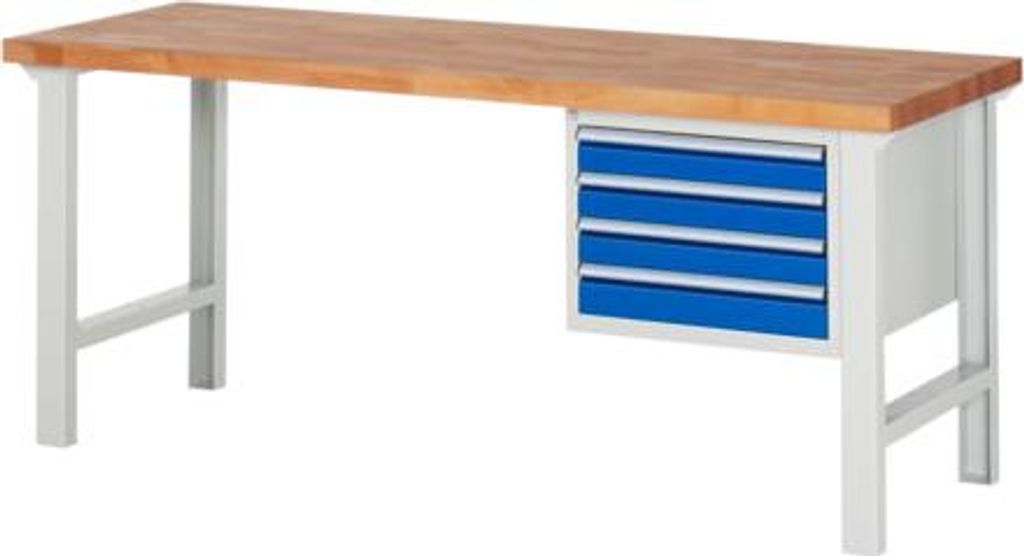 Werkbank mit 4 Schubladen - Vollauszug - 90:4 - 840 x 2.000 x 700 mm (HxBxT) - Traglast 750 kg - Buche