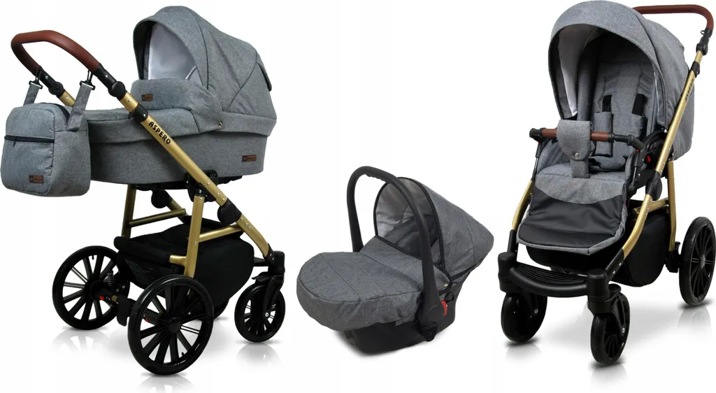 Poussette Trio BabyLux® Aspero Gris Flex pour Sorties et Voyages Bébé