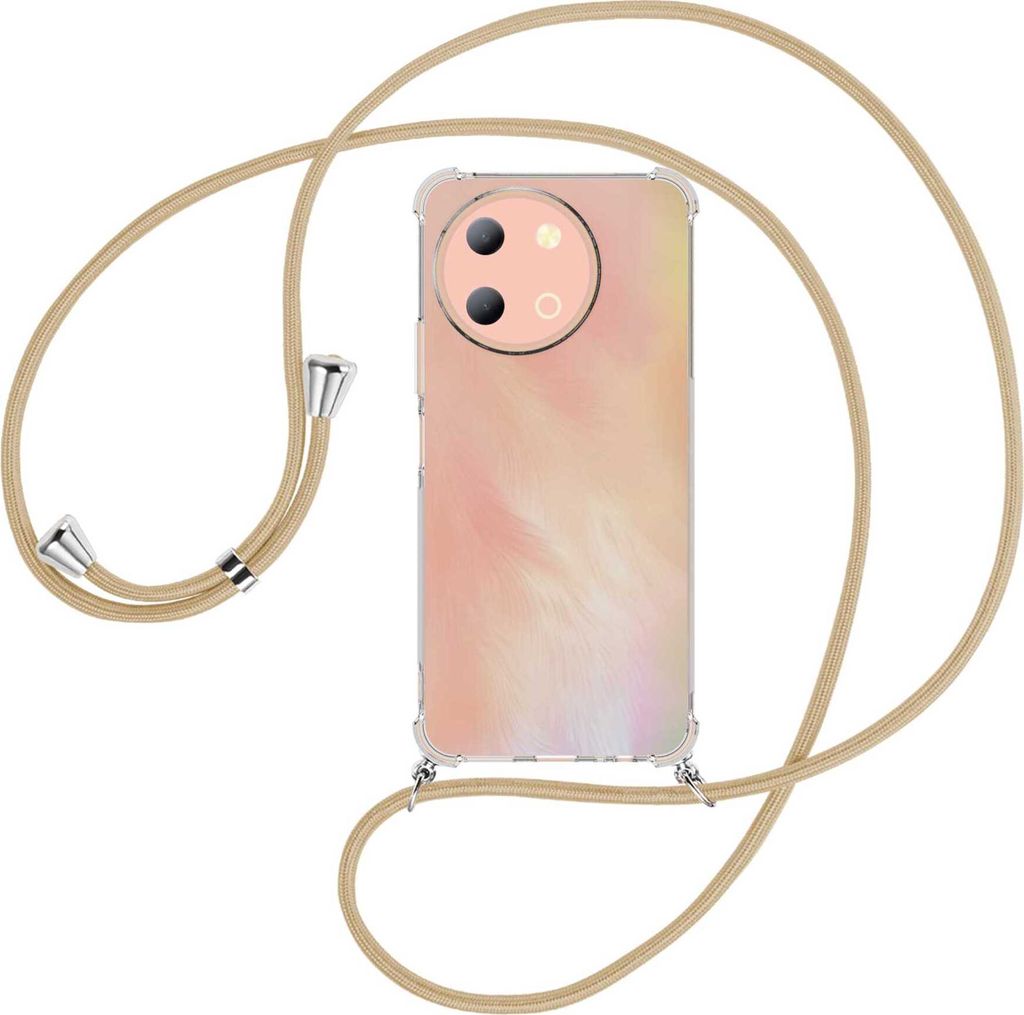 Handykette Backcover-Schutzhülle mit Band (Metall silberfarben) für vivo Y38 5G - caramel