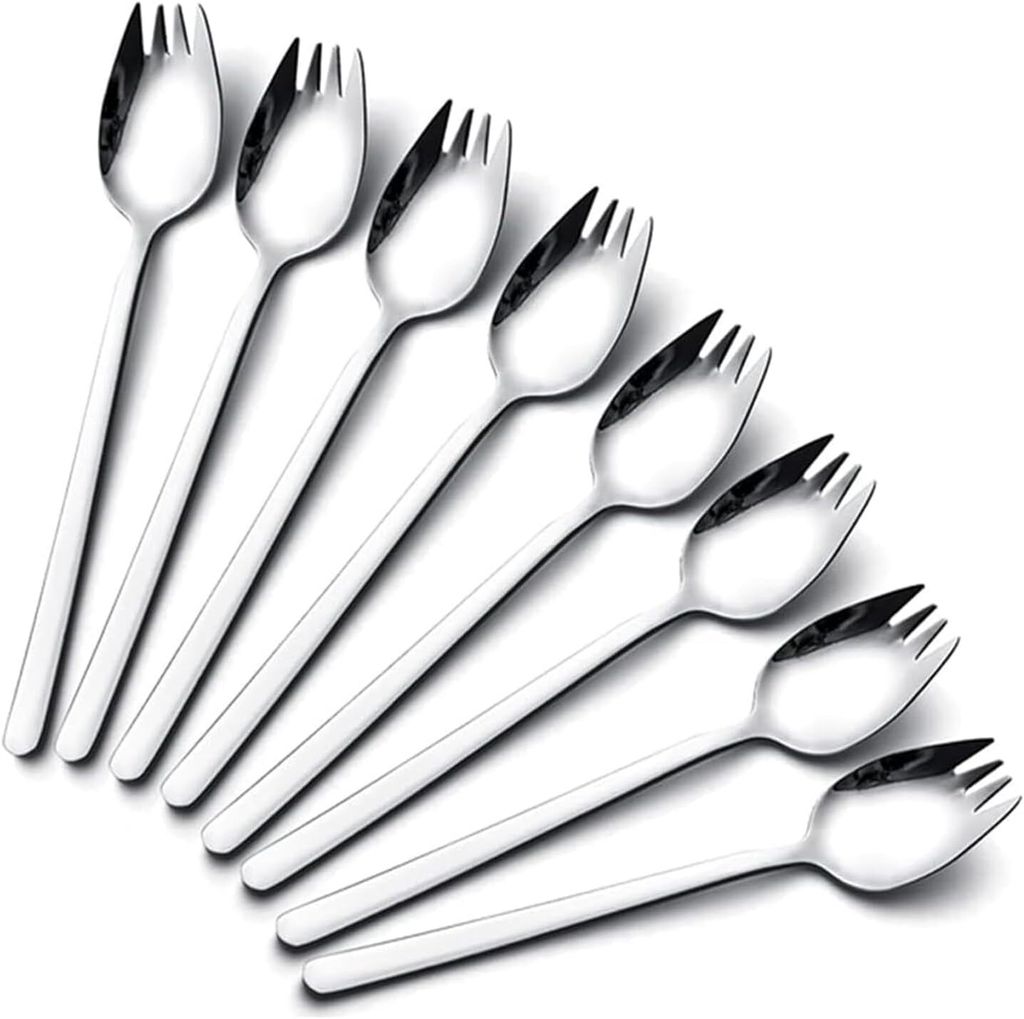Sporks, 8 Stück 18/10 Edelstahl Sporks, Lang 18.8 cm Salatlöffel, Fruchtdessert Gebratene Reisnudelgabeln, Multifunktion Löffel und Gabel für C...