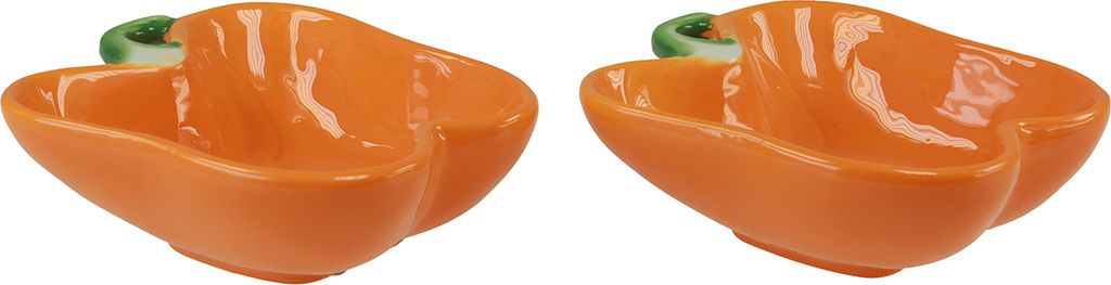 Keramikschalen Set 2St in Orange Paprika-Optik - Dekorative Schüsseln für Snacks, Süßigkeiten & Sommerdeko - 16x13x4,5cm, 2 Stück