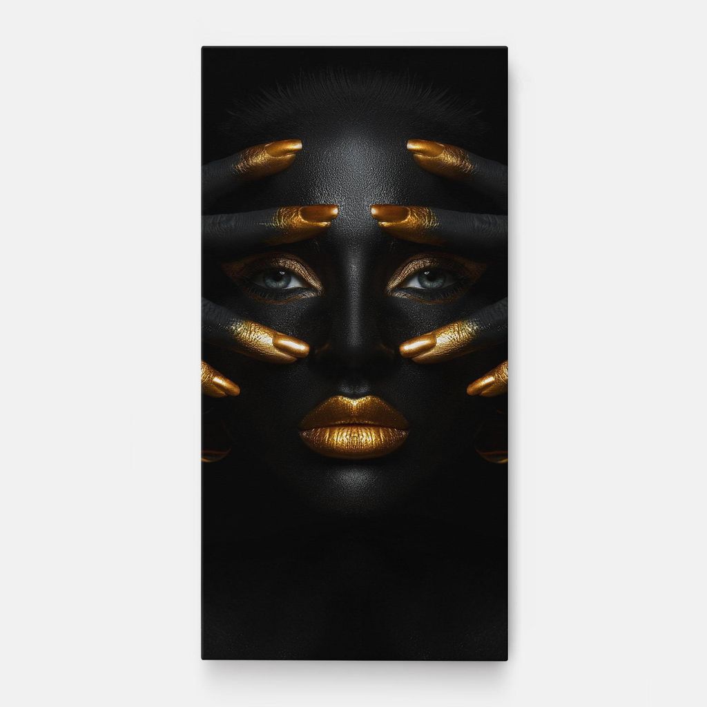ARTHUB Leinwandbild 60x120 cm, Gold Fingertips Art | Wohnzimmerdekoration, Hängende Bilder, Wanddekoration, Heimdekoration, Frauen, Schwarz und ...