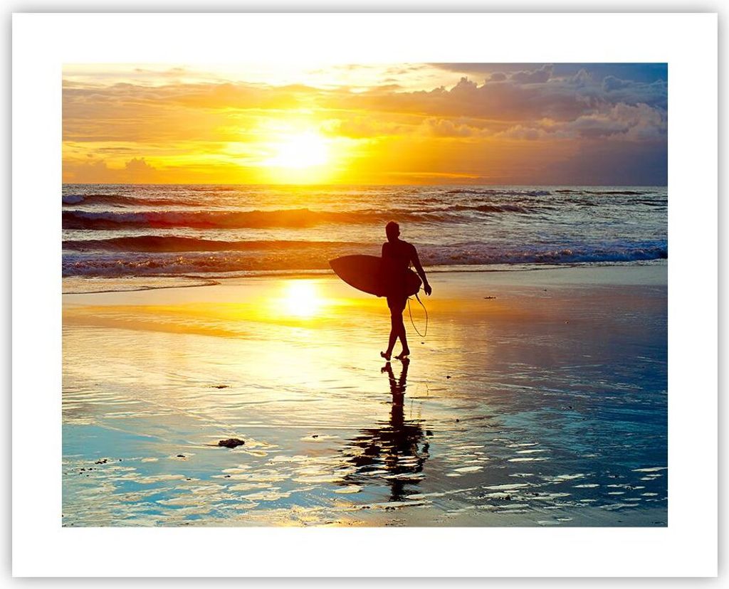 Poster - Poster ohne Rahmen - Surfer sonnenuntergang ozean brett - 50x40 cm - Wand Bild - Wanddeko - Wandbilder - Kunstposter - Wandposter - Bilder...
