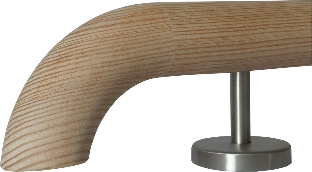 Montagefertiger unbehandelter Lärche Handlauf (auch für außen geeignet) Ø 42 mm mit gerade Edelstahlhalter und verschiedenen Endstücken/ Läng...