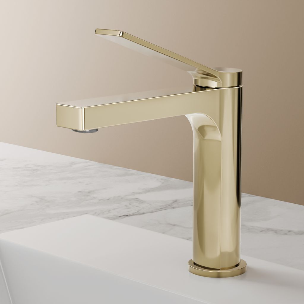 EMKE Wasserhahn Bad Champagner-Gold 195x173x46mm, Messing, Keramikkartusche, Badarmatur, Mischbatterie Waschbecken-Armatur, Waschtischarmatur