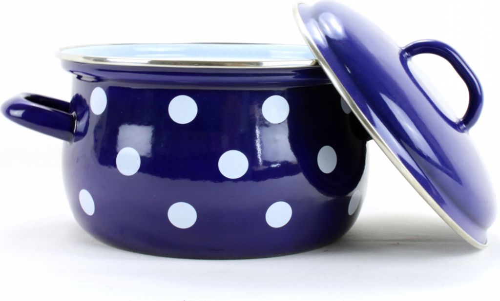 Emaille-Kasserolle blau, weißer Punkt, 16cm, 1,4l