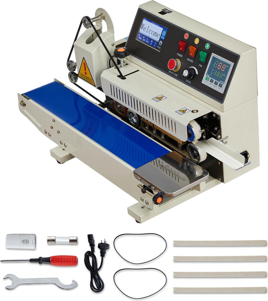 SucceBuy Kontinuierliche Versiegelungsmaschine, 6–12 mm Siegelbreite, horizontal, mit Tintendruck, einstellbarer Temperatur und Geschwindigkeit, ...