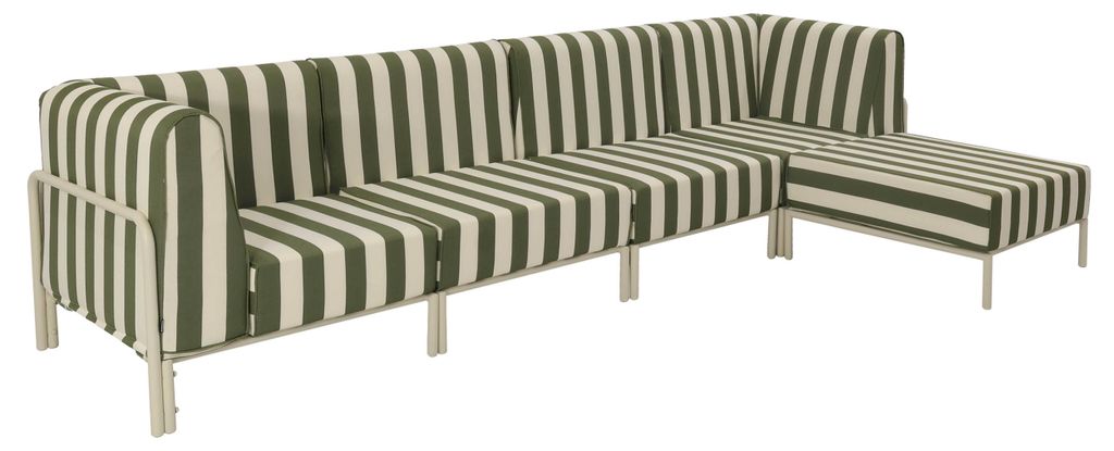 Modulares niedriges Gartenmöbel-Set mit Streifenmuster 5 Plätze Grün - Oviala Patio