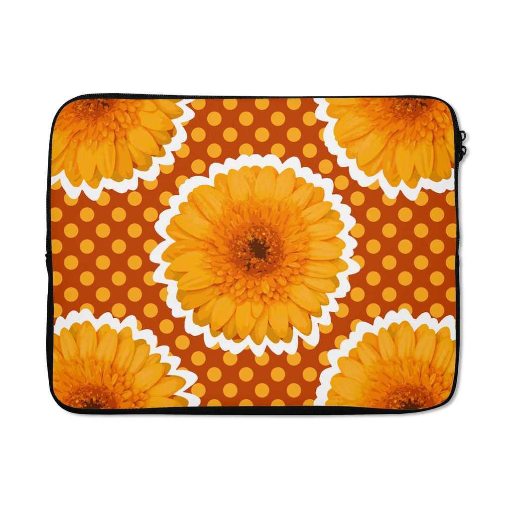 MuchoWow Laptop Hülle 17 Zoll Laptoptasche Blumen - Punkte - Vintage - Muster - Zipper - Schutzabdeckung