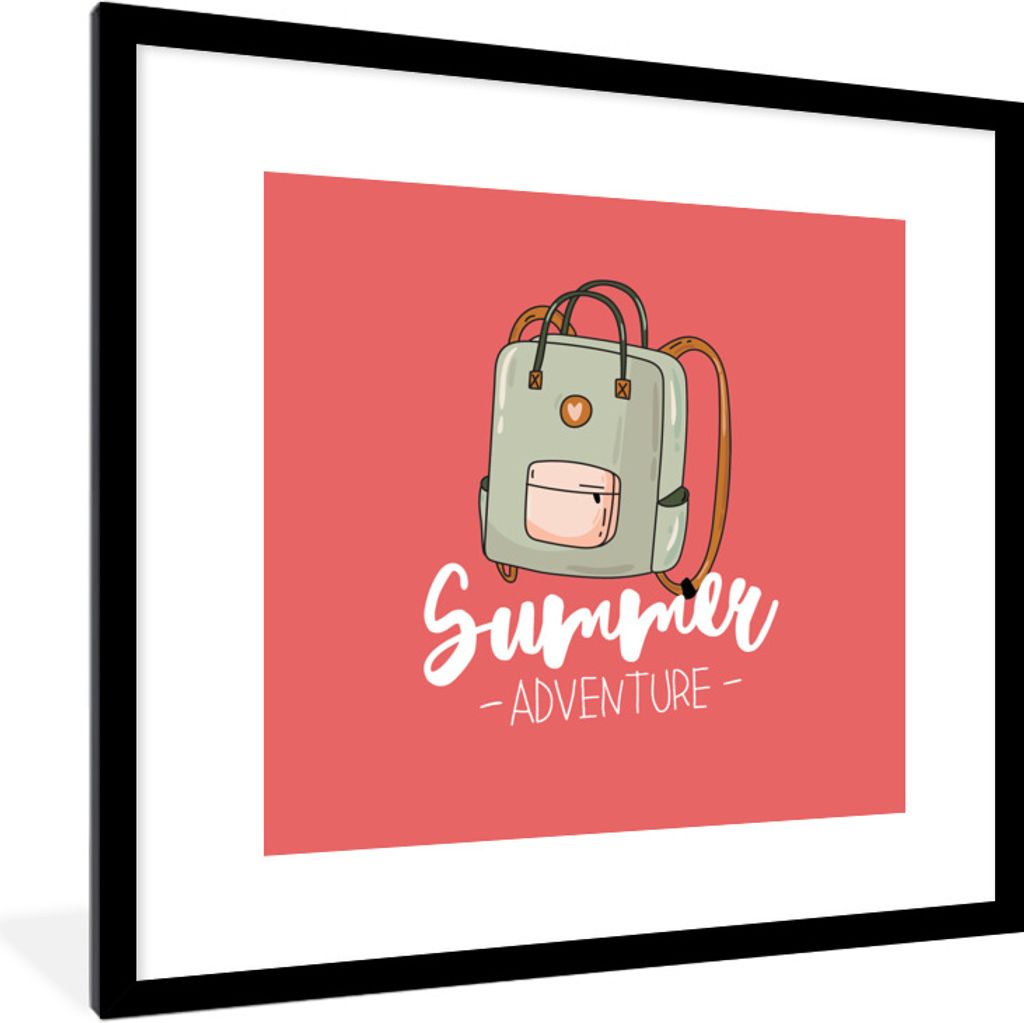 MuchoWow Gerahmtes Poster Reisekoffer - Sommer - Rosa 40x40 cm - Poster mit Schwarzem Bilderrahmen Wandposter Rahmen Foto Bilder - Poster - Plaka...